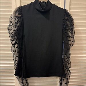 Black Top with Sheer Polka Dot Sleeves